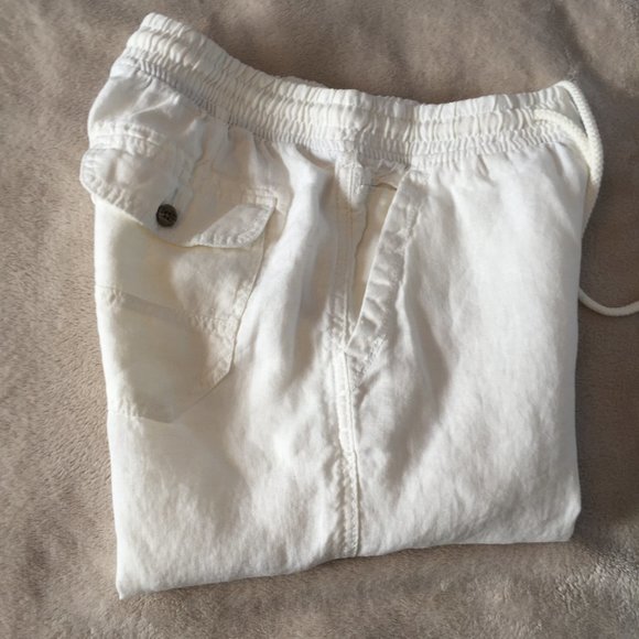❤️4/$20 POINT ZERO white linen carpi shorts - Picture 4 of 6